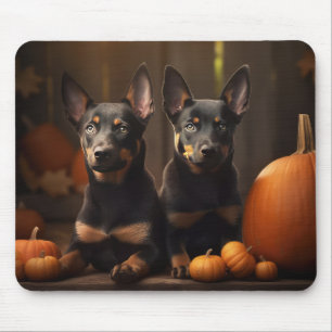 Australischer Kelpie Welpe Herbstvergnügen Kürbis Mousepad