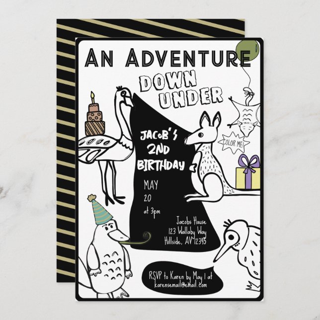 Australischer Kindergeburtstag für Tierfarben Einladung (Vorne/Hinten)