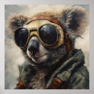 Australischer Pilot Koala Aviator Retro-Aquarell-K Poster