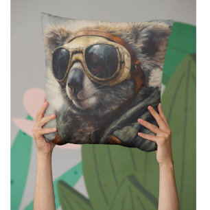 Australischer Pilot Koala Vintage-Aviator-Kunstkis Kissen