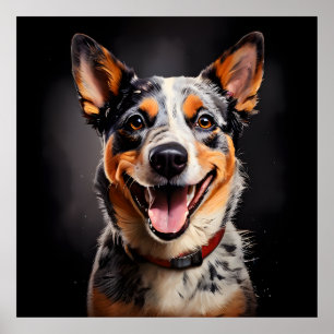 Australischer Rind Dog Realism Art Portrait Poster