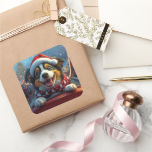 Australischer Rind Dog Roller Untersetzer Weihnach Quadratischer Aufkleber