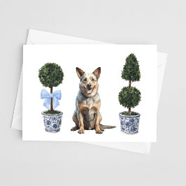 Australischer Rind Hund Welpe Topiary Watercolor Karte