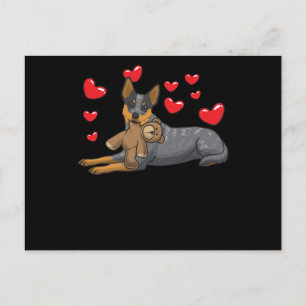 Australischer Rinder Hund mit gestopften Tieren un Postkarte