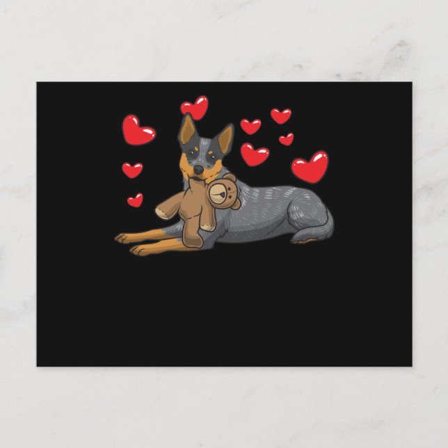 Australischer Rinder Hund mit gestopften Tieren un Postkarte (Vorderseite)