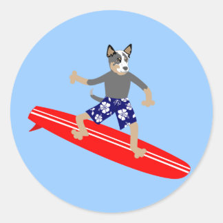 Australischer Rinderdog Surfer Runder Aufkleber