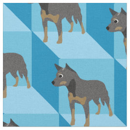 Australischer Rinderhund auf Blue Cubes Stoff