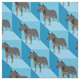 Australischer Rinderhund auf Blue Cubes Stoff