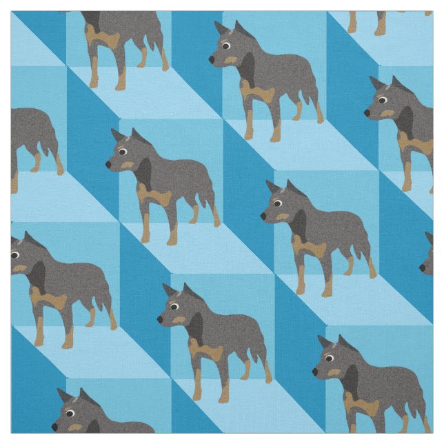 Australischer Rinderhund auf Blue Cubes Stoff (Muster)