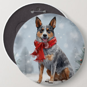 Australischer Rinderhund im Schnee Weihnachten Button