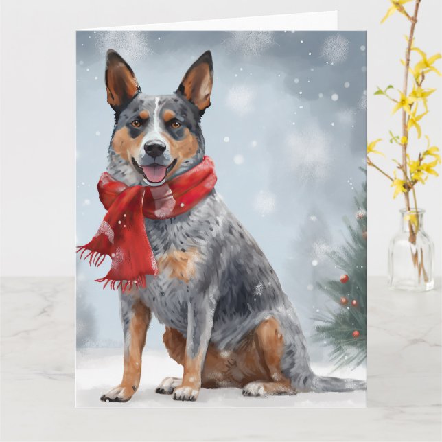 Australischer Rinderhund im Schnee Weihnachten Karte (Gelbe Blume)