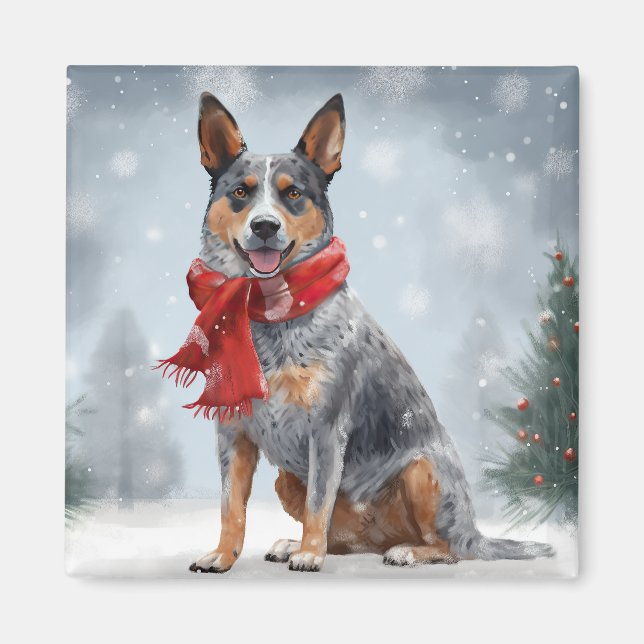Australischer Rinderhund im Schnee Weihnachten Magnet (Vorne)