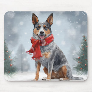 Australischer Rinderhund im Schnee Weihnachten Mousepad