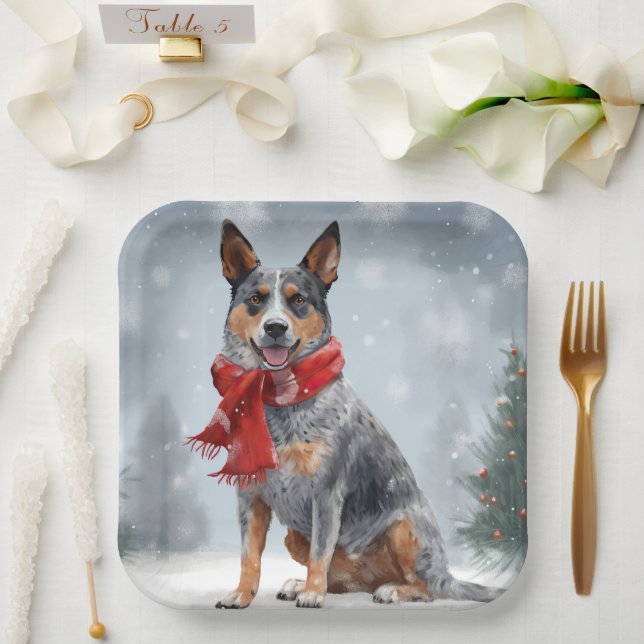 Australischer Rinderhund im Schnee Weihnachten Pappteller (Hochzeit)