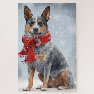 Australischer Rinderhund im Schnee Weihnachten Puzzle