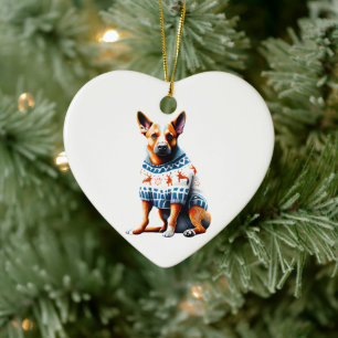 Australischer Rinderhund im Weihnachtssüßer Keramik Ornament