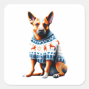 Australischer Rinderhund in Weihnachten Sweater St Quadratischer Aufkleber