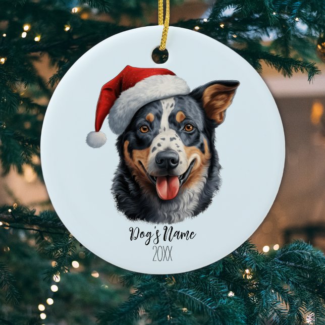 Australischer Rinderhund Jahr Wasserfarbe Keramik Ornament (Personalize with a Dog's Name (or other text) and the Year (or other short text))