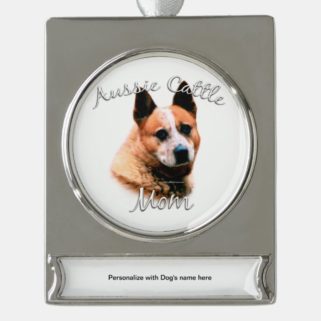 Australischer Rinderhund Mama 2 Banner-Ornament Silber (Vorderseite)