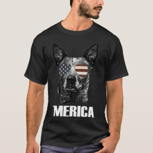 Australischer Rinderhund Merica USA Flaggenbrille  T-Shirt