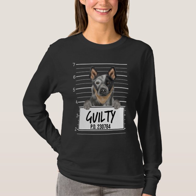 Australischer Rinderhund Mugshot Guilty Dog T-Shirt (Vorderseite)