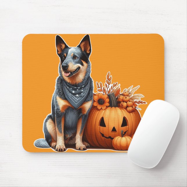 Australischer Rinderhund neben einem Jack-O-Lanter Mousepad (Mit Mouse)
