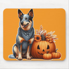 Australischer Rinderhund neben einem Jack-O-Lanter Mousepad