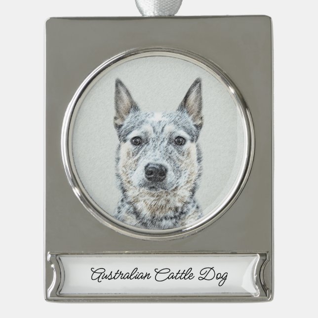 Australischer Rinderhund - Niedliche Original Dog  Banner-Ornament Silber (Vorderseite)
