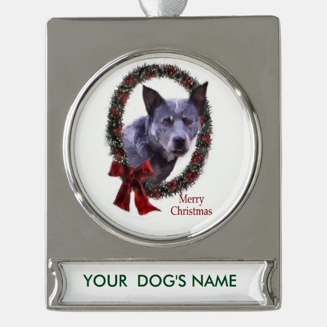 Australischer Rinderhund Personalisiert Banner-Ornament Silber (Vorderseite)