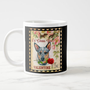 Australischer Rinderhund Vintag Valentine mit Rose Jumbo-Tasse