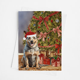 Australischer Rinderhund Watercolor Weihnachtsbaum Karte