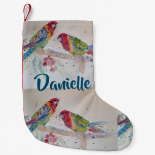 Australischer Rosella-Papagei Aquarell-Name-Socke Kleiner Weihnachtsstrumpf
