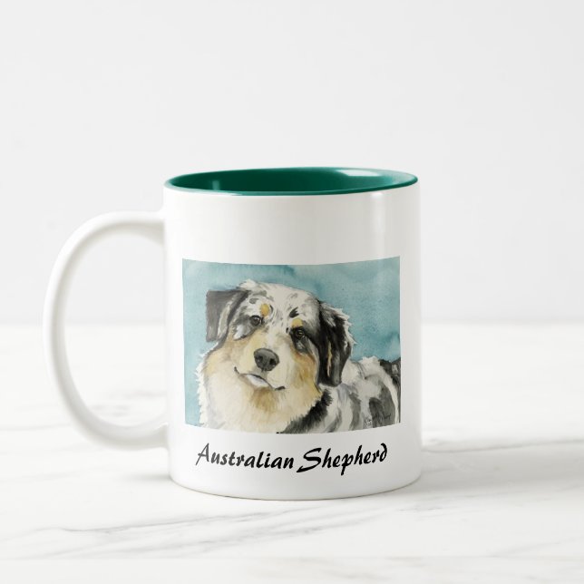 "Australischer Schäfer-" Hundear-Tasse Zweifarbige Tasse (Links)