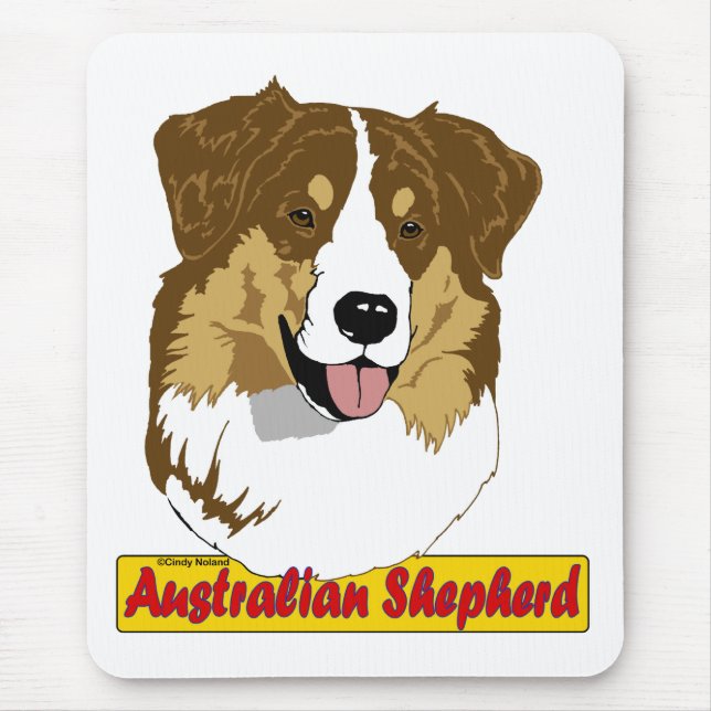 Australischer Schäfer Kopf rotes Tri gefärbt Mousepad (Vorne)