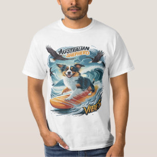 Australischer Schäferfahrer beim Surfen im Wappen T-Shirt