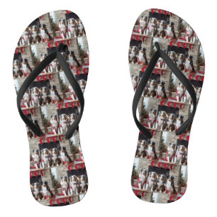 Australischer Schäferhund am Feuerplatz Weihnachte Flip Flops
