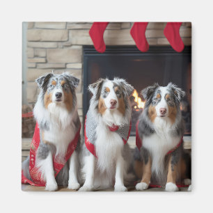 Australischer Schäferhund am Kamin Weihnachten Magnet