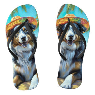 Australischer Schäferhund am Strand Geschenk für H Flip Flops