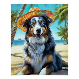 Australischer Schäferhund am Strand Geschenk für H Poster