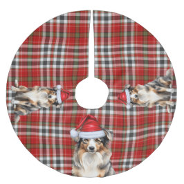Australischer Schäferhund auf Kariertem Holiday Polyester Weihnachtsbaumdecke