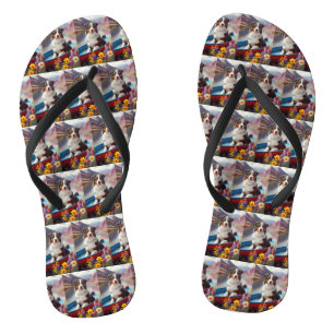 Australischer Schäferhund auf Paddle: Ein Landscha Flip Flops
