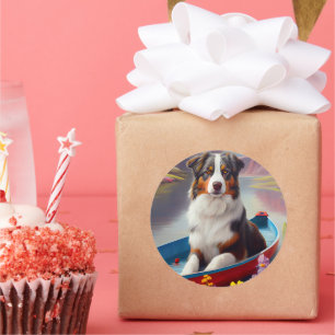 Australischer Schäferhund auf Paddle: Ein Landscha Runder Aufkleber