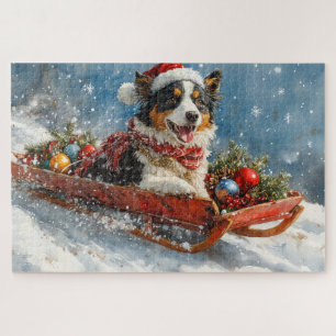 Australischer Schäferhund auf Schlitten Weihnachte Puzzle