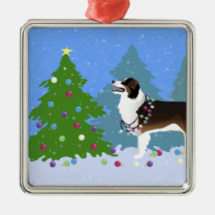 Australischer Schäferhund dekoriert Weihnachtsbaum Silbernes Ornament