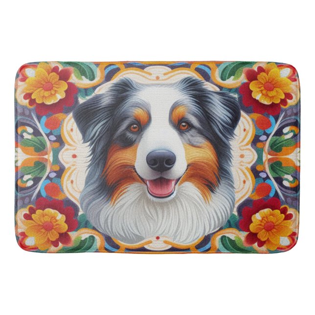 Australischer Schäferhund Dog Floral farbenfrohe G Badematte (Vorderseite)