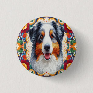 Australischer Schäferhund Dog Floral farbenfrohe G Button