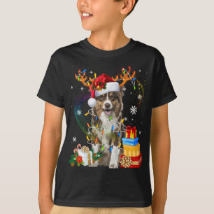 Australischer Schäferhund Dog Lights Weihnachtsman T-Shirt