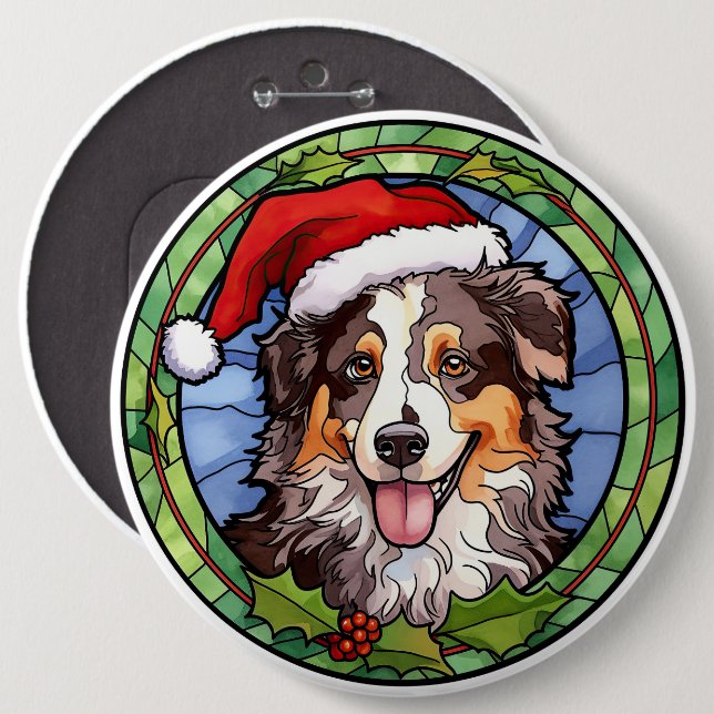Australischer Schäferhund Festglass Weihnachten Button (Vorne & Hinten)