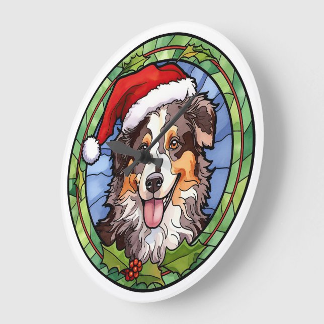 Australischer Schäferhund Festglass Weihnachten Große Wanduhr (Winkel)