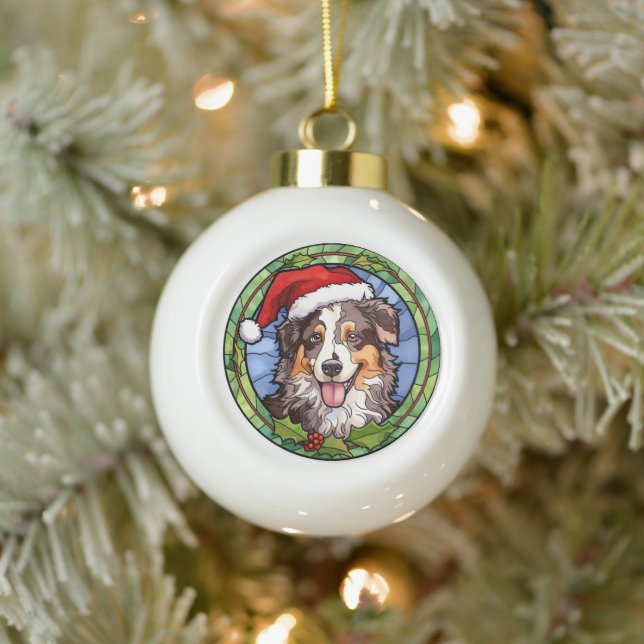 Australischer Schäferhund Festglass Weihnachten Keramik Kugel-Ornament (Baum)